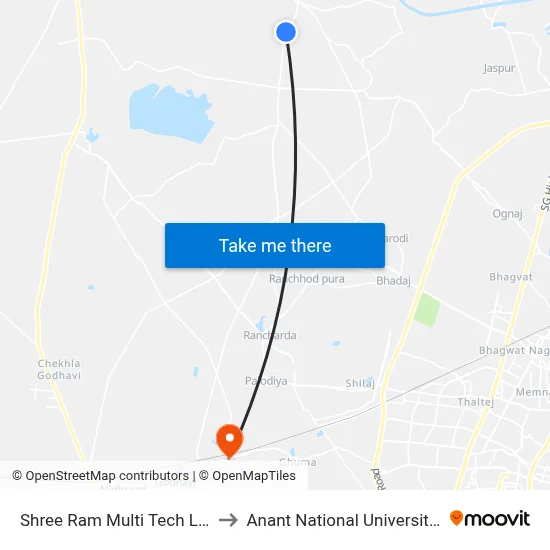 Shree Ram Multi Tech Limited to Anant National University Gate map