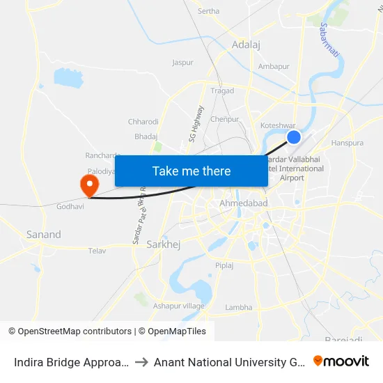 Indira Bridge Approach to Anant National University Gate map