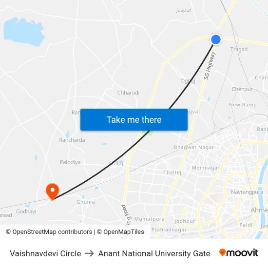 Vaishnavdevi Circle to Anant National University Gate map