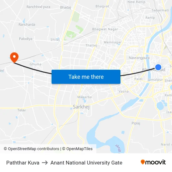 Paththar Kuva to Anant National University Gate map