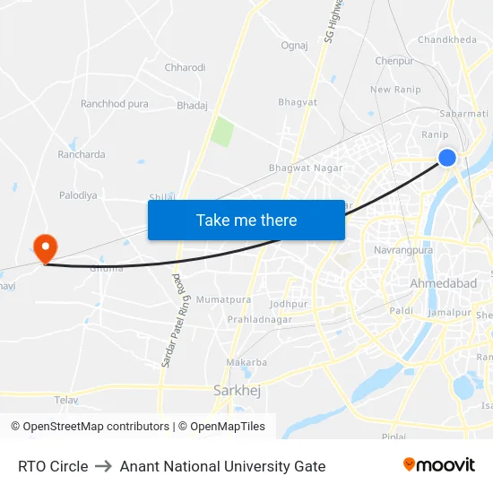 RTO Circle to Anant National University Gate map