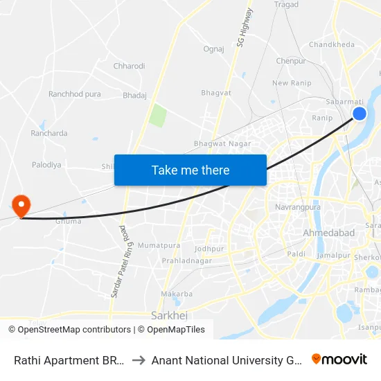 Rathi Apartment BRTS to Anant National University Gate map