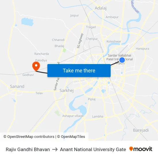 Rajiv Gandhi Bhavan to Anant National University Gate map