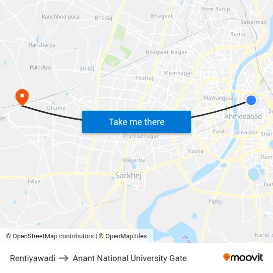 Rentiyawadi to Anant National University Gate map