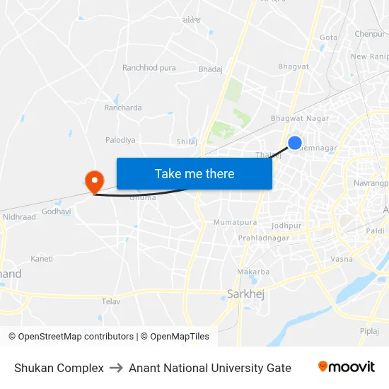 Shukan Complex to Anant National University Gate map