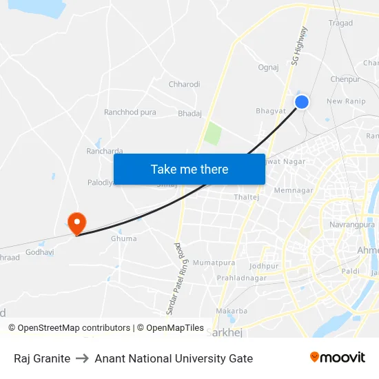 Raj Granite to Anant National University Gate map