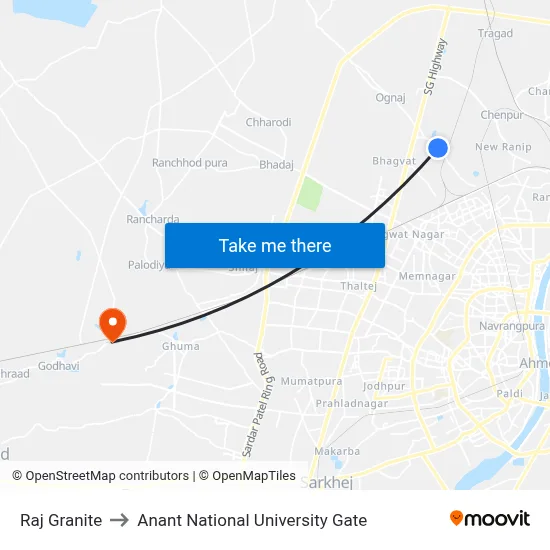 Raj Granite to Anant National University Gate map