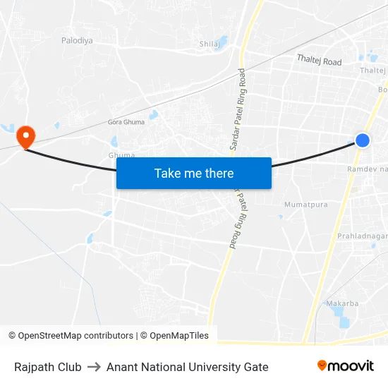 Rajpath Club to Anant National University Gate map