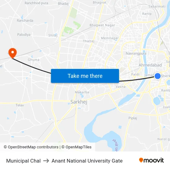Municipal Chal to Anant National University Gate map