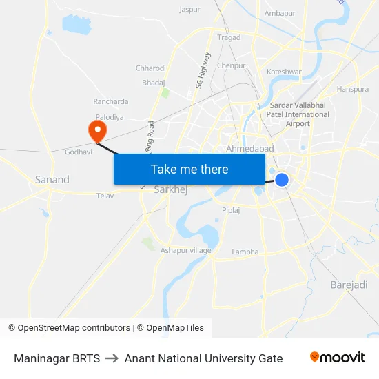 Maninagar BRTS to Anant National University Gate map