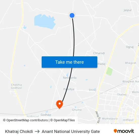 Khatraj Chokdi to Anant National University Gate map