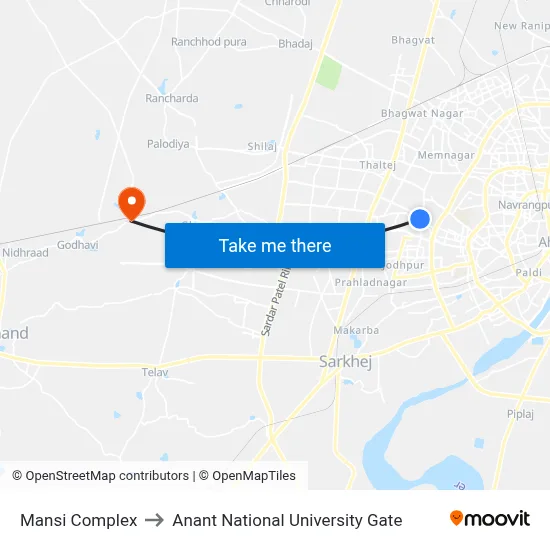 Mansi Complex to Anant National University Gate map