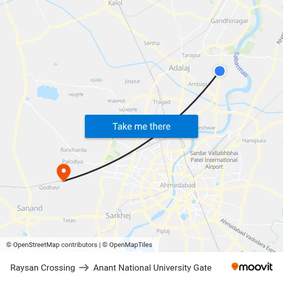 Raysan Crossing to Anant National University Gate map