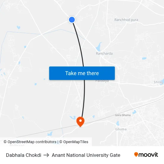 Dabhala Chokdi to Anant National University Gate map