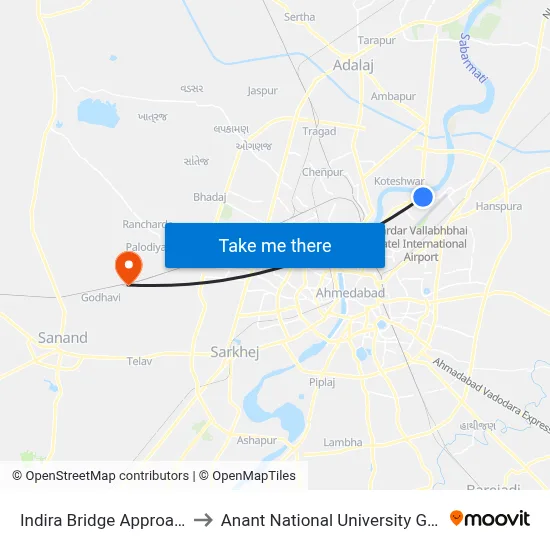 Indira Bridge Approach to Anant National University Gate map