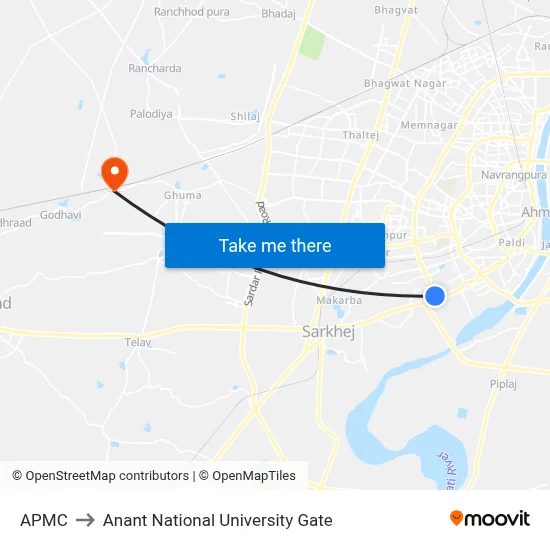 APMC to Anant National University Gate map