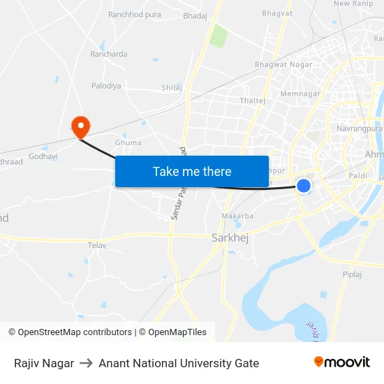 Rajiv Nagar to Anant National University Gate map