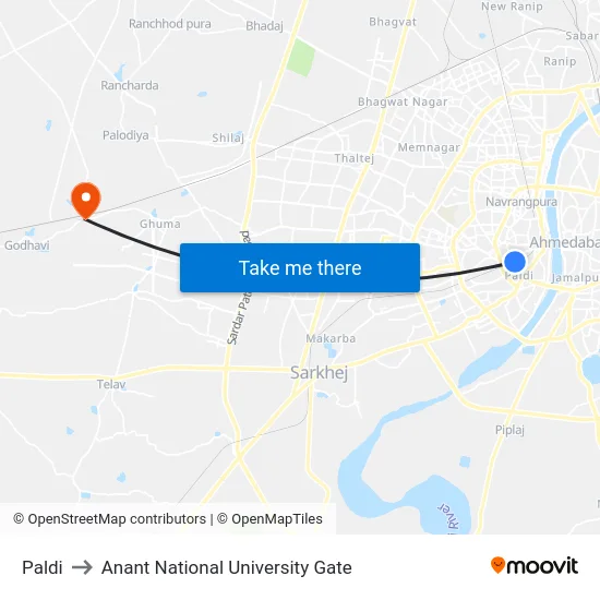 Paldi to Anant National University Gate map
