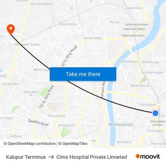 Kalupur Terminus to Cims Hospital Private Limieted map