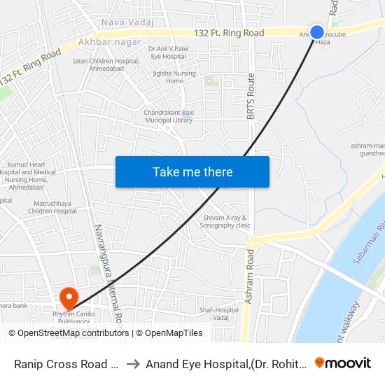 Ranip Cross Road BRTS to Anand Eye Hospital,(Dr. Rohit Desai) map