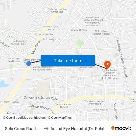 Sola Cross Road BRTS to Anand Eye Hospital,(Dr. Rohit Desai) map