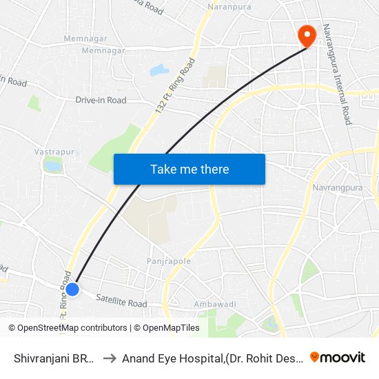 Shivranjani BRTS to Anand Eye Hospital,(Dr. Rohit Desai) map