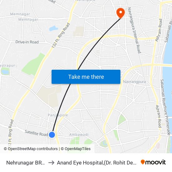 Nehrunagar BRTS to Anand Eye Hospital,(Dr. Rohit Desai) map