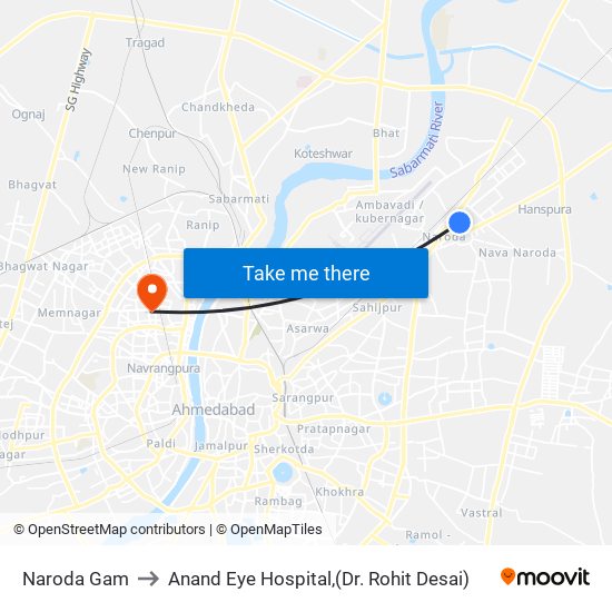 Naroda Gam to Anand Eye Hospital,(Dr. Rohit Desai) map