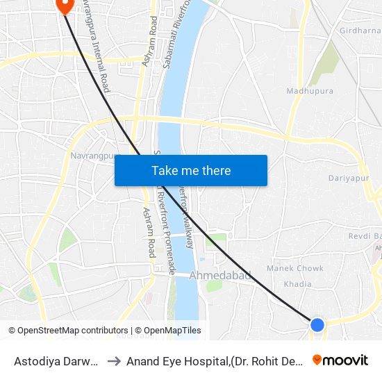 Astodiya Darwaja to Anand Eye Hospital,(Dr. Rohit Desai) map
