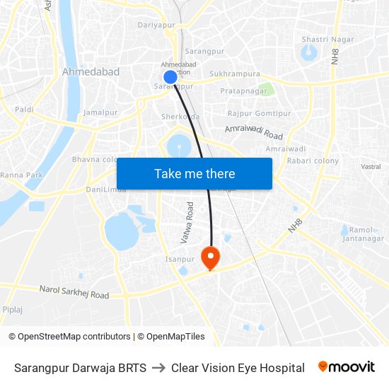 Sarangpur Darwaja BRTS to Clear Vision Eye Hospital map