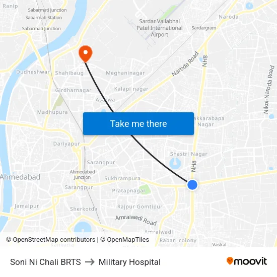Soni Ni Chali BRTS to Military Hospital map