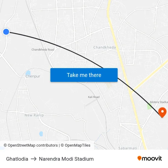 घाटलोडिया to नरेंद्र मोदी स्टेडियम map