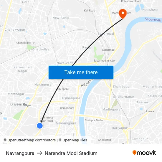 Navrangpura to Narendra Modi Stadium map