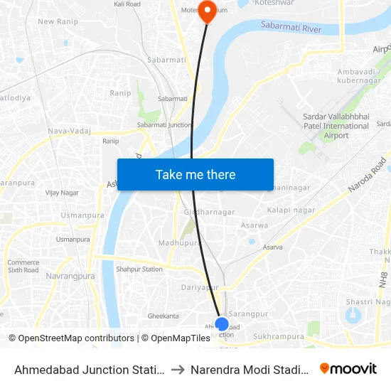 अहमदाबाद जंक्शन स्टेशन to नरेंद्र मोदी स्टेडियम map