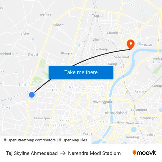 ताज स्काईलाइन अहमदाबाद to नरेंद्र मोदी स्टेडियम map