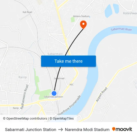 साबरमती जंक्शन स्टेशन to नरेंद्र मोदी स्टेडियम map