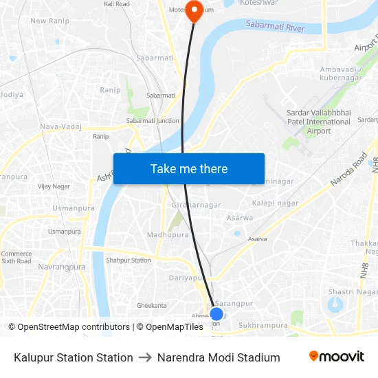 Kalupur Station Station to Narendra Modi Stadium map