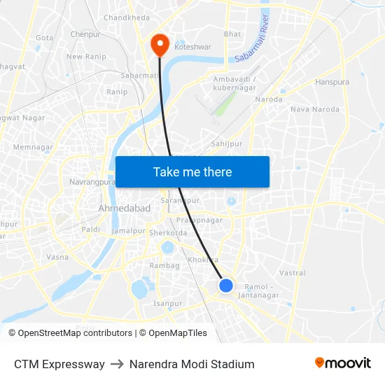 CTM Expressway to Narendra Modi Stadium map
