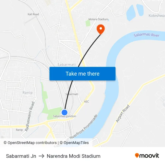 Sabarmati Jn to नरेंद्र मोदी स्टेडियम map