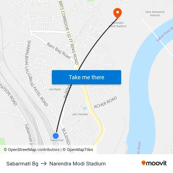 Sabarmati Bg to नरेंद्र मोदी स्टेडियम map
