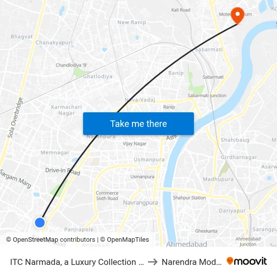 ITC Narmada, a Luxury Collection Hotel, Ahmedabad to नरेंद्र मोदी स्टेडियम map