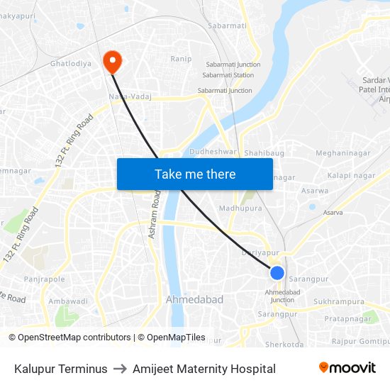 Kalupur Terminus to Amijeet Maternity Hospital map