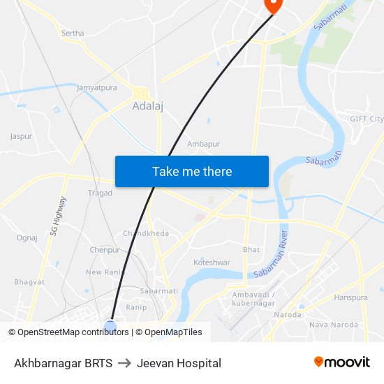 Akhbarnagar BRTS to Jeevan Hospital map