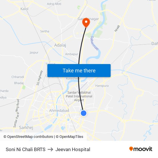 Soni Ni Chali BRTS to Jeevan Hospital map