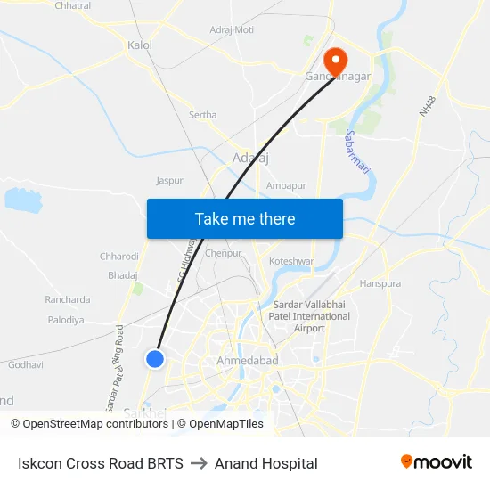 Iskcon Cross Road BRTS to Anand Hospital map