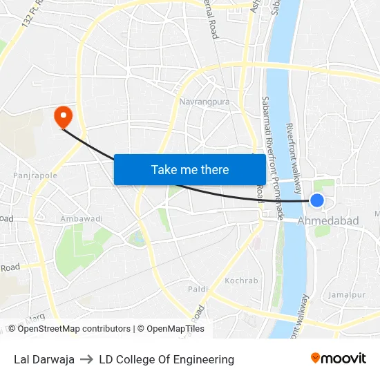 लाल दरवाजा to एलडी कॉलेज ऑफ इंजीनियरिंग map