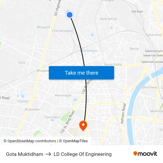 गोटा मुक्तिधाम to एलडी कॉलेज ऑफ इंजीनियरिंग map