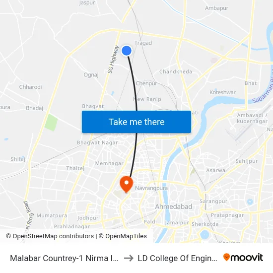 मालाबार कंट्री-1 निरमा इंस्टिट्यूट to एलडी कॉलेज ऑफ इंजीनियरिंग map