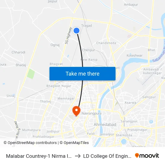 मालाबार कंट्री-1 निरमा इंस्टिट्यूट to एलडी कॉलेज ऑफ इंजीनियरिंग map