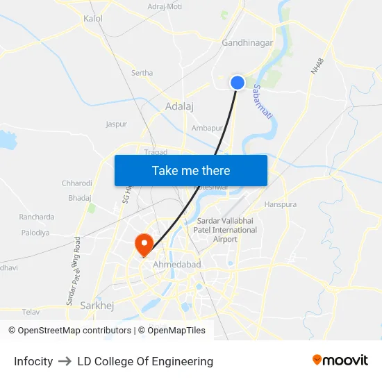 इन्फोसिटी to एलडी कॉलेज ऑफ इंजीनियरिंग map